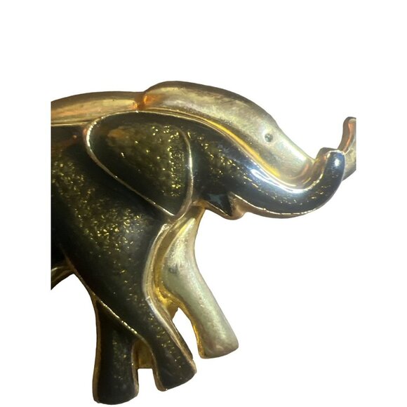 Double Lucky Elephant Vintage Brooch Gray Black Gold Tone Elegant Unique - Picture 6 of 6